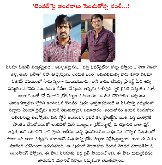 vakkantham vamsi,temper,high exceptions,vamsi raises exceptions on temper movie,jr ntr,puri jagannath,kajal agarwal,bandla ganesh,writer vakkantham vamsi  vakkantham vamsi, temper, high exceptions, vamsi raises exceptions on temper movie, jr ntr, puri jagannath, kajal agarwal, bandla ganesh, writer vakkantham vamsi